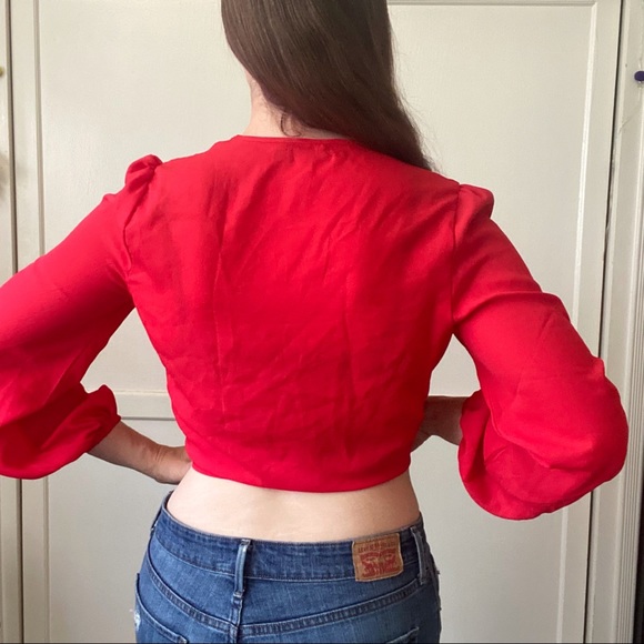 Red Nasty Gal Front Tie Blouse - Picture 4 of 4